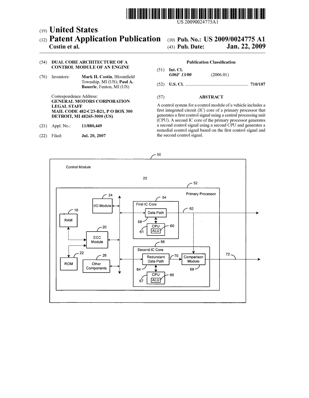 Dual core architecture of a control module of an engine - diagram, schematic, and image 01