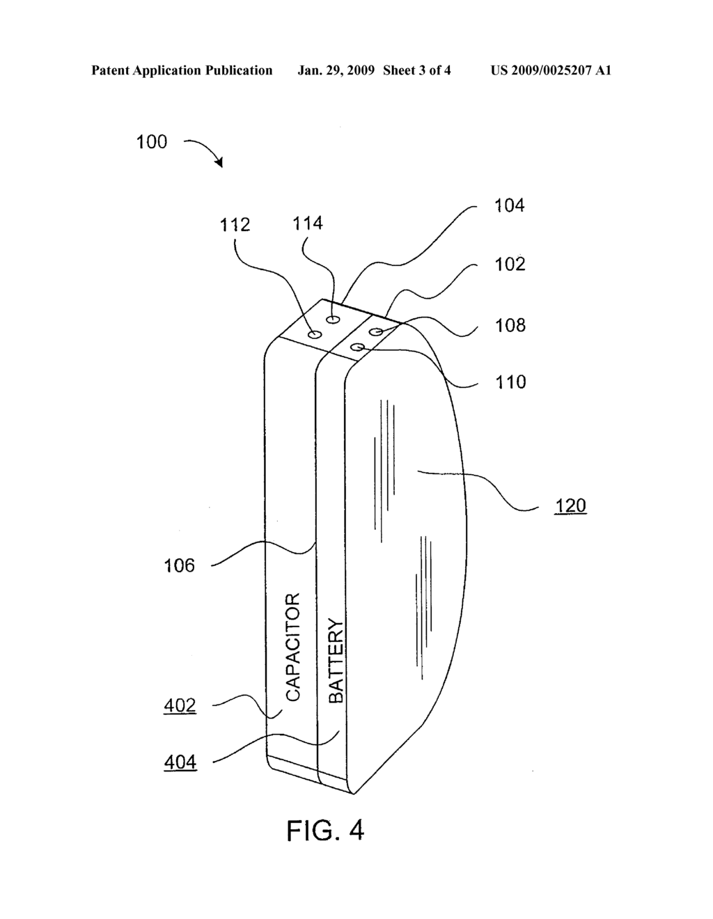 METHOD AND APPARATUS FOR AN IMPLANTABLE PULSE GENERATOR WITH A STACKED BATTERY AND CAPACITOR - diagram, schematic, and image 04