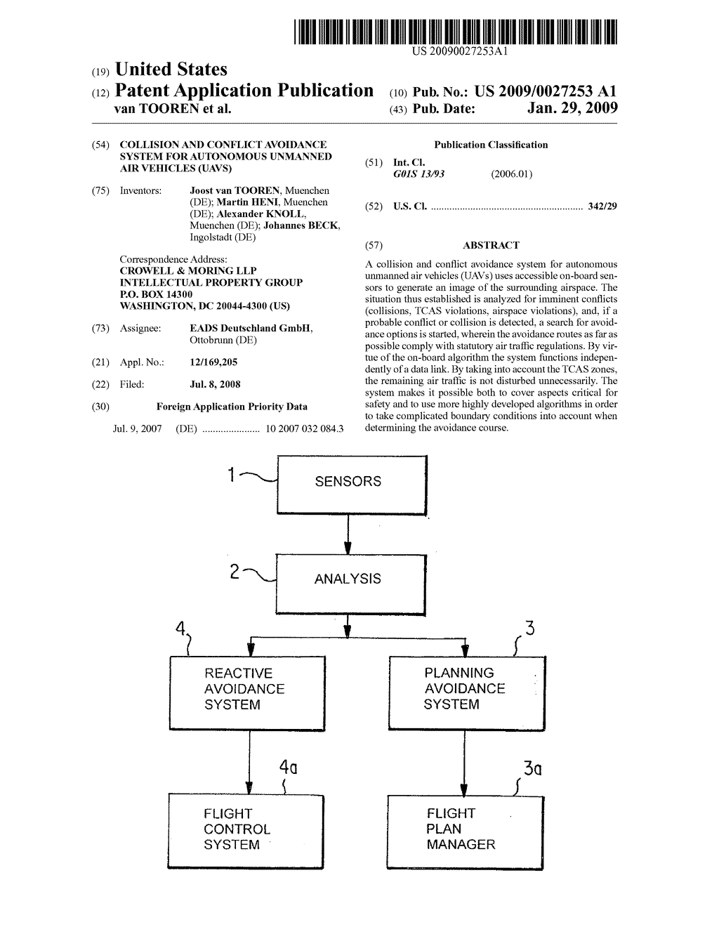 Collision and conflict avoidance system for autonomous unmanned air vehicles (UAVs) - diagram, schematic, and image 01