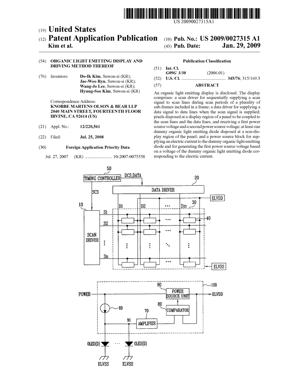 Organic light emitting display and driving method thereof - diagram, schematic, and image 01