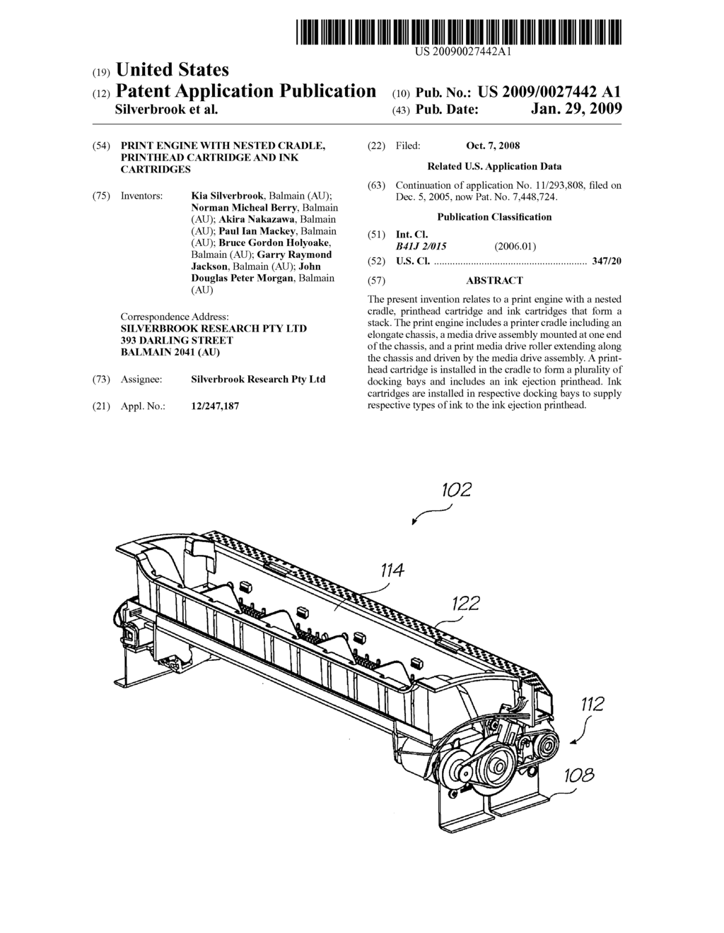 PRINT ENGINE WITH NESTED CRADLE, PRINTHEAD CARTRIDGE AND INK CARTRIDGES - diagram, schematic, and image 01