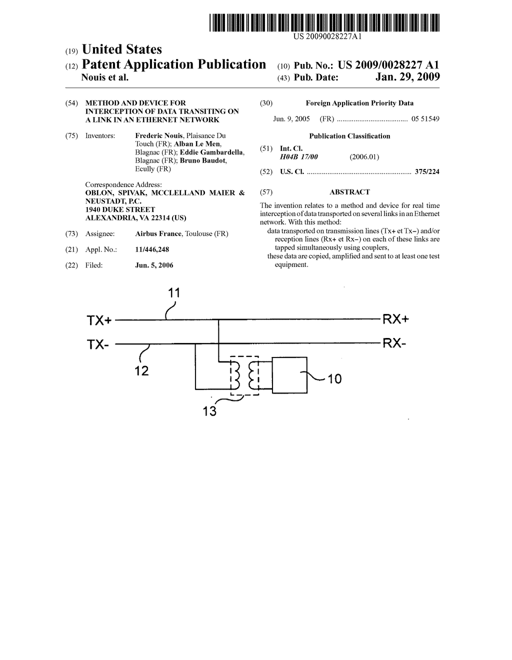 Method and device for interception of data transiting on a link in an Ethernet network - diagram, schematic, and image 01