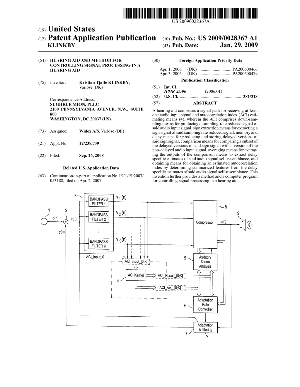 HEARING AID AND METHOD FOR CONTROLLING SIGNAL PROCESSING IN A HEARING AID - diagram, schematic, and image 01