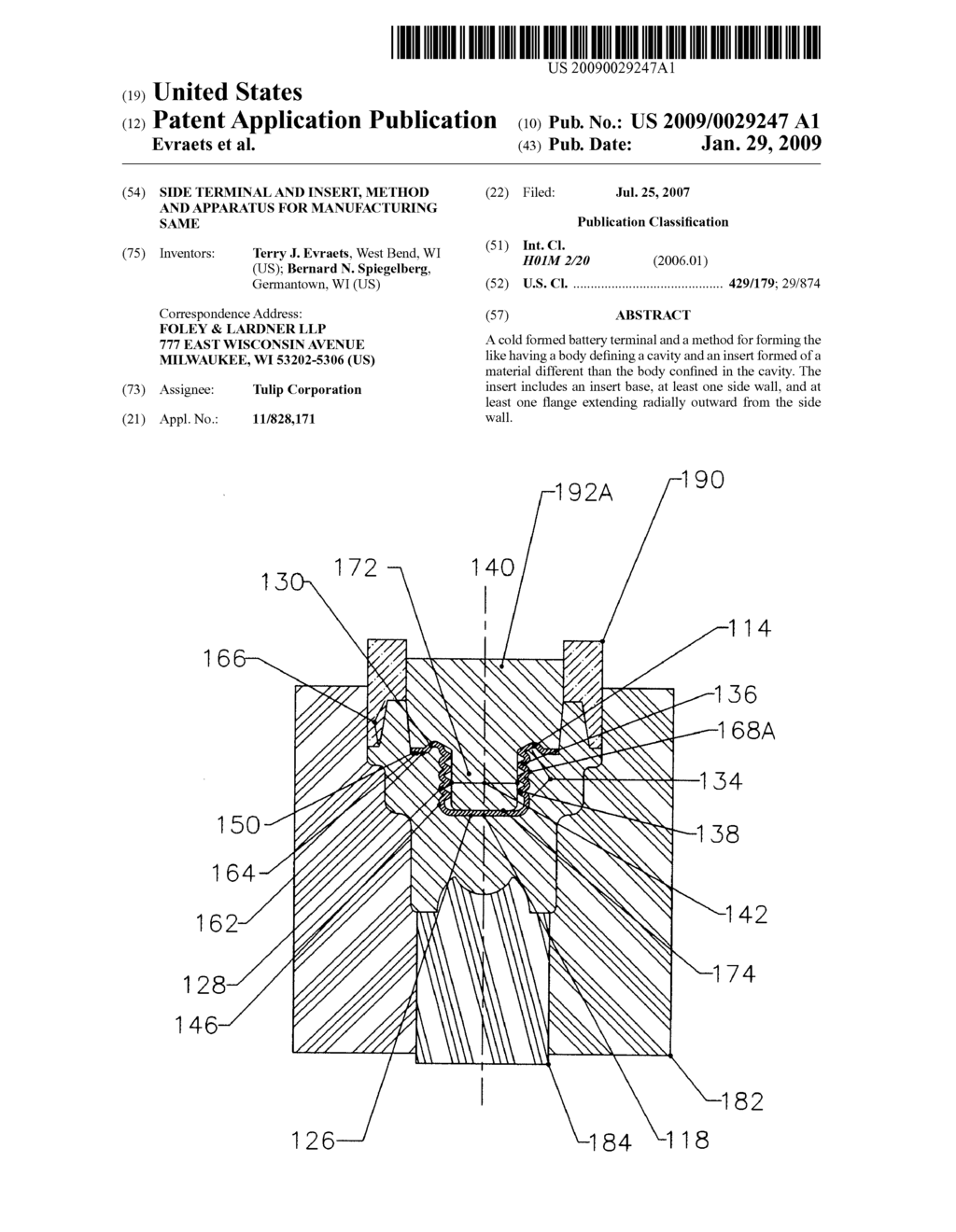 SIDE TERMINAL AND INSERT, METHOD AND APPARATUS FOR MANUFACTURING SAME - diagram, schematic, and image 01