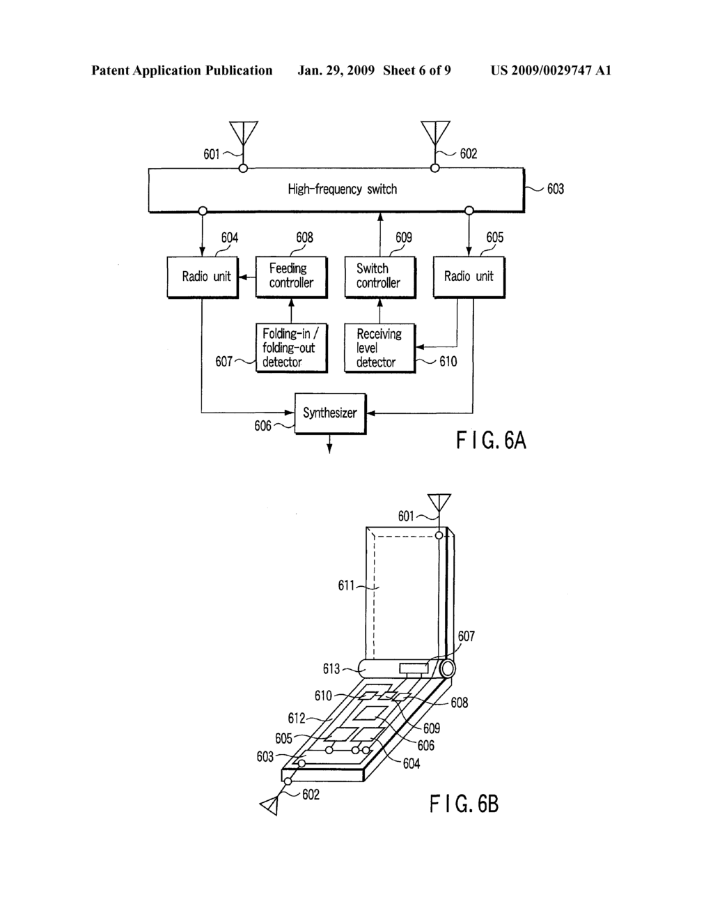 FOLDABLE MOBILE TERMINAL WITH ANTENNAS AND A SELECTOR SELECTING A DIVERSITY TRANSCEIVING SYSTEM BASED ON FOLDING-OUT OR FOLDING-IN TERMINAL - diagram, schematic, and image 07