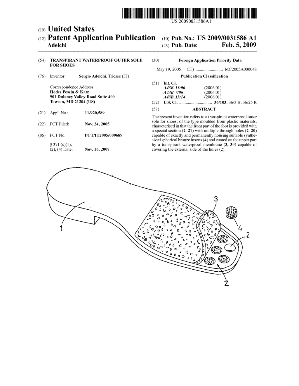 Transpirant waterproof outer sole for shoes - diagram, schematic, and image 01