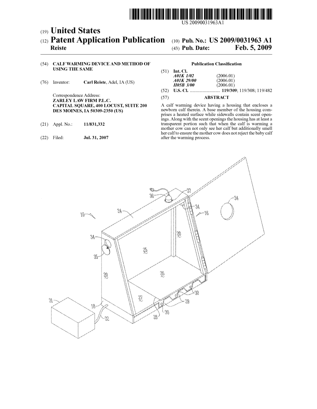 CALF WARMING DEVICE AND METHOD OF USING THE SAME - diagram, schematic, and image 01