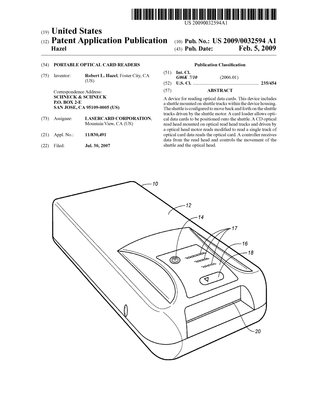 PORTABLE OPTICAL CARD READERS - diagram, schematic, and image 01