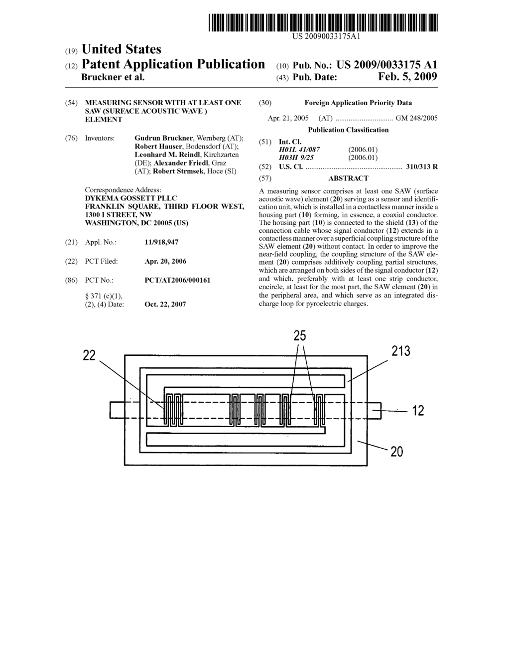 Measuring sensor with at least one saw (surface acoustic wave ) element - diagram, schematic, and image 01