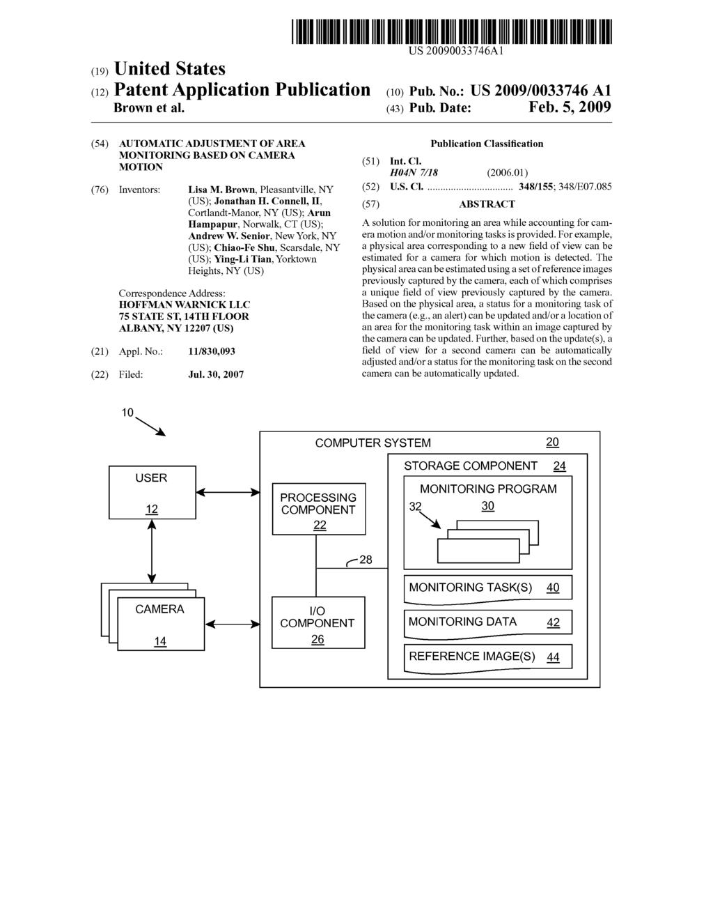 AUTOMATIC ADJUSTMENT OF AREA MONITORING BASED ON CAMERA MOTION - diagram, schematic, and image 01