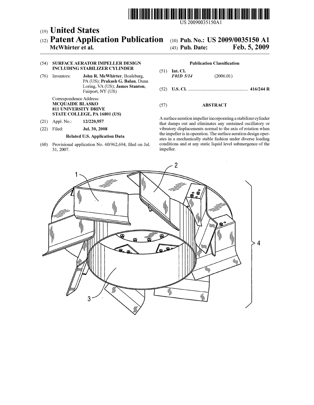 Surface aerator impeller design including stabilizer cylinder - diagram, schematic, and image 01