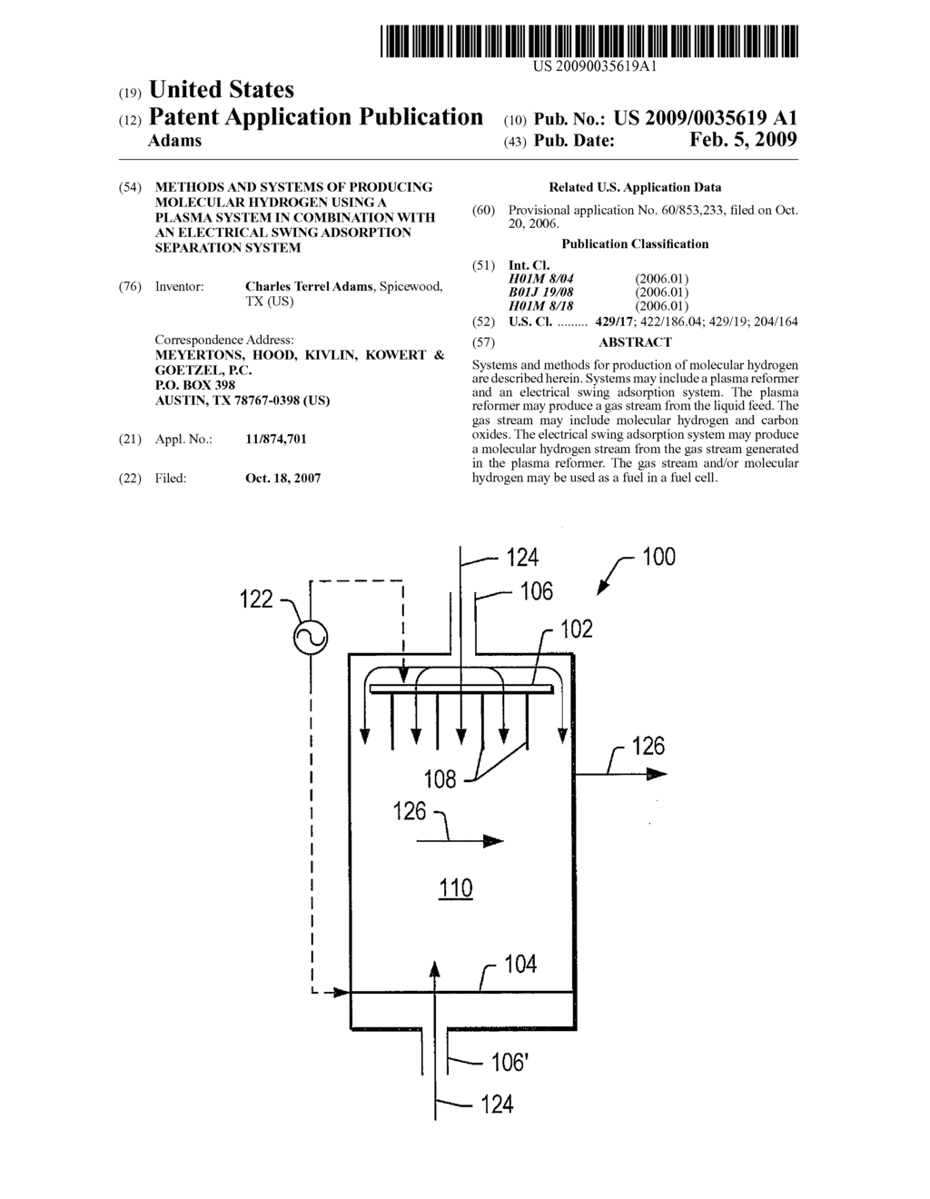 METHODS AND SYSTEMS OF PRODUCING MOLECULAR HYDROGEN USING A PLASMA SYSTEM IN COMBINATION WITH AN ELECTRICAL SWING ADSORPTION SEPARATION SYSTEM - diagram, schematic, and image 01