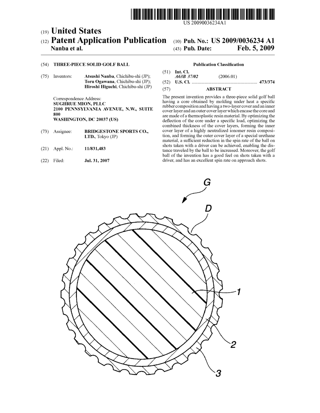 THREE-PIECE SOLID GOLF BALL - diagram, schematic, and image 01