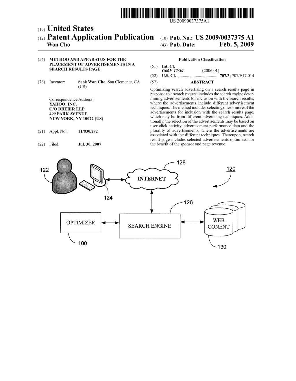 METHOD AND APPARATUS FOR THE PLACEMENT OF ADVERTISEMENTS IN A SEARCH RESULTS PAGE - diagram, schematic, and image 01