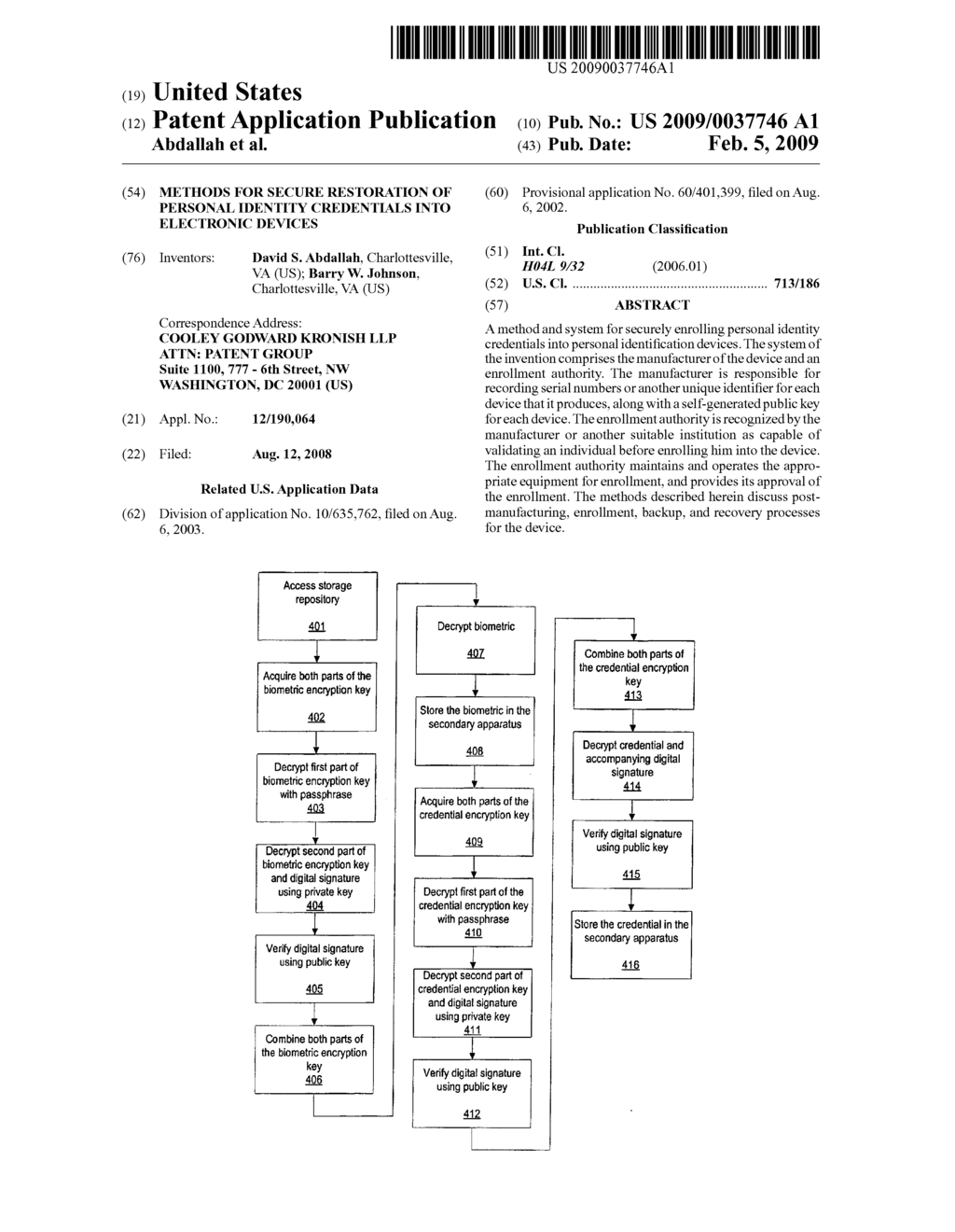 METHODS FOR SECURE RESTORATION OF PERSONAL IDENTITY CREDENTIALS INTO ELECTRONIC DEVICES - diagram, schematic, and image 01