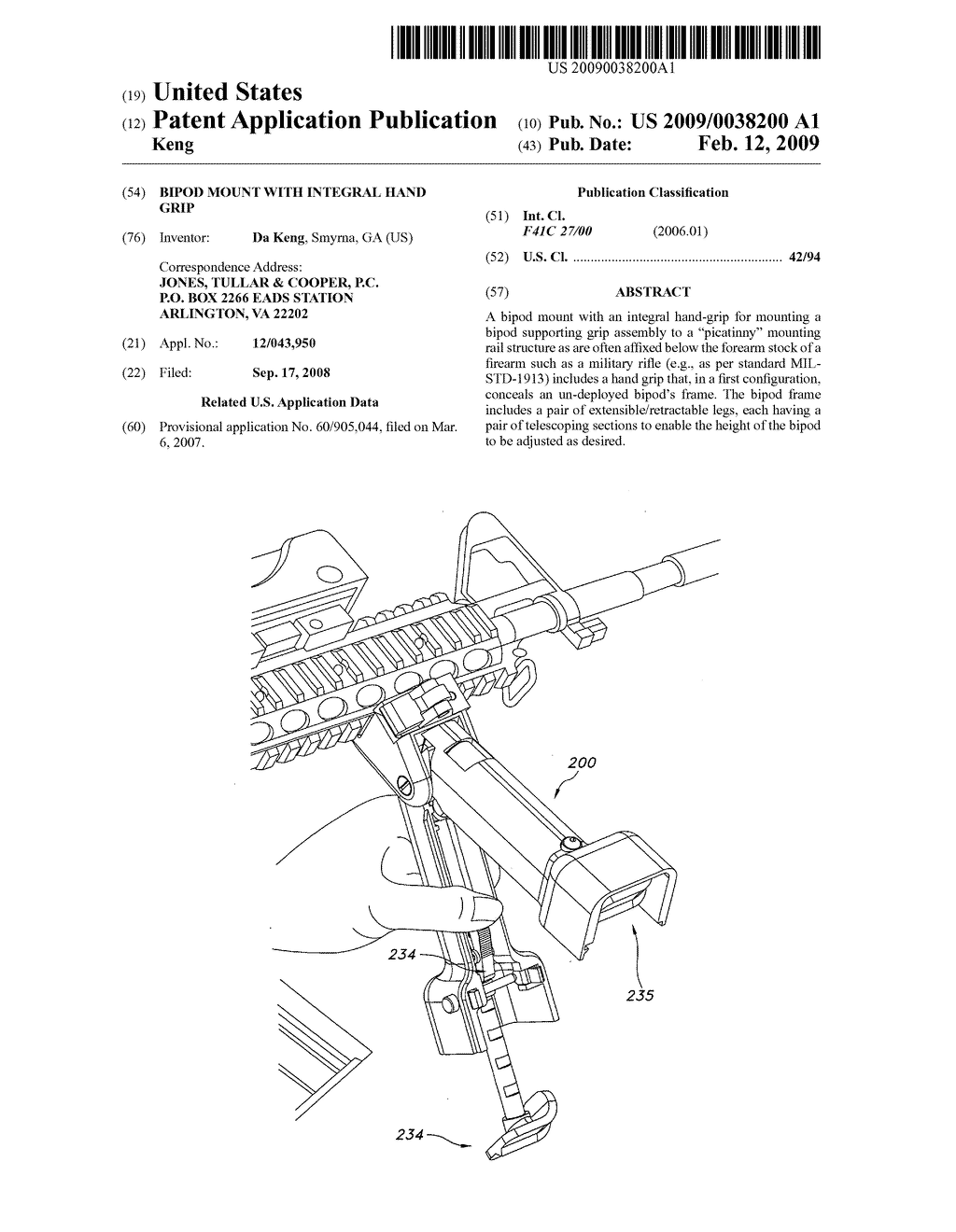 Bipod Mount with Integral Hand Grip - diagram, schematic, and image 01