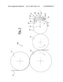 Glue distribution device of an embossing-lamination group diagram and image