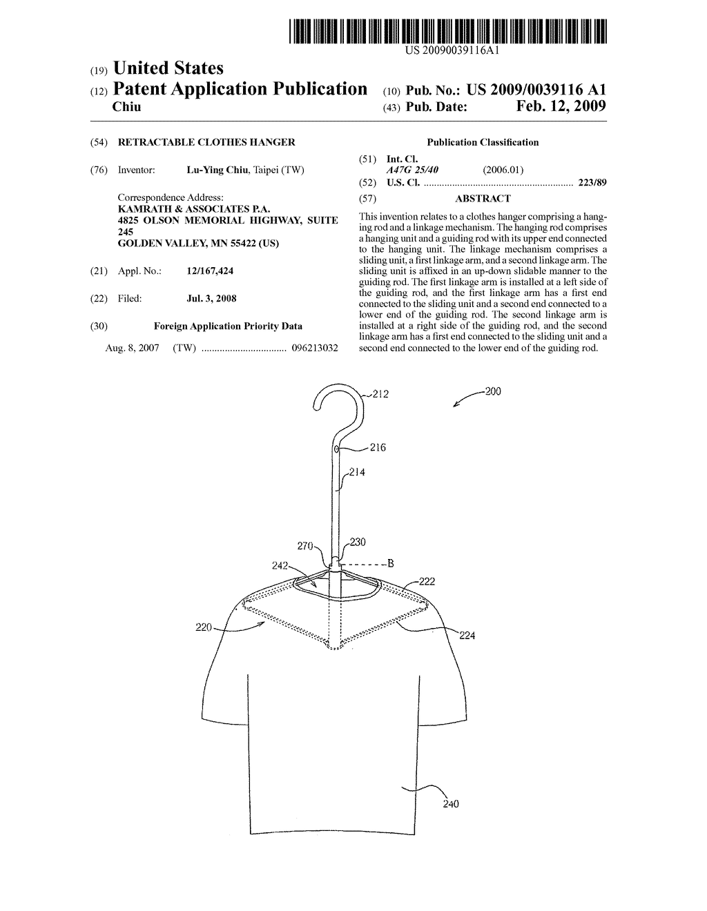 RETRACTABLE CLOTHES HANGER - diagram, schematic, and image 01