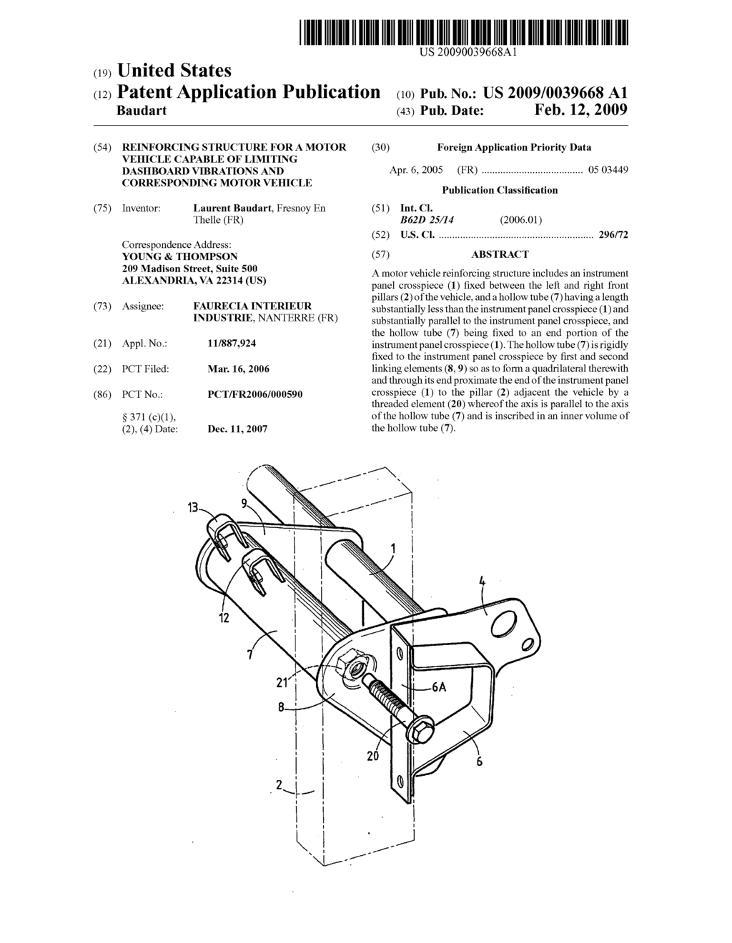 Reinforcing Structure for a Motor Vehicle Capable of Limiting Dashboard Vibrations and Corresponding Motor Vehicle - diagram, schematic, and image 01