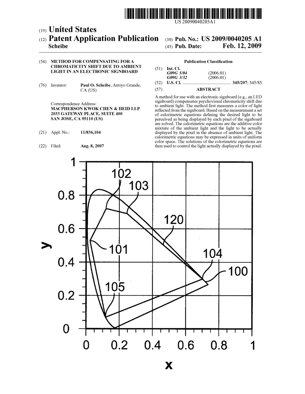 METHOD FOR COMPENSATING FOR A CHROMATICITY SHIFT DUE TO AMBIENT LIGHT IN AN ELECTRONIC SIGNBOARD - diagram, schematic, and image 01