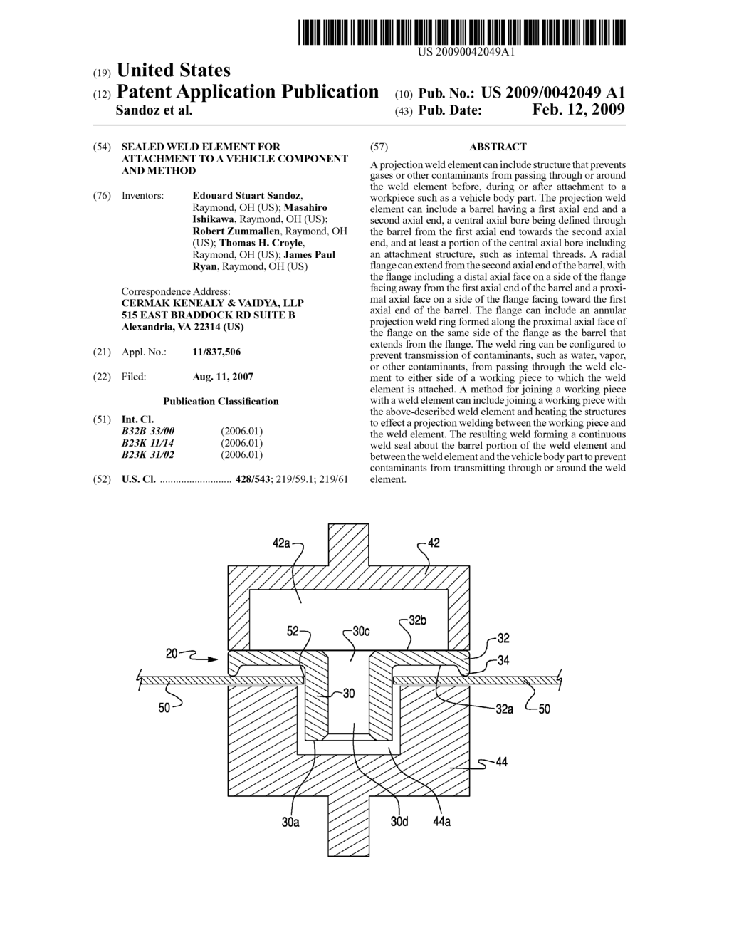 SEALED WELD ELEMENT FOR ATTACHMENT TO A VEHICLE COMPONENT AND METHOD - diagram, schematic, and image 01