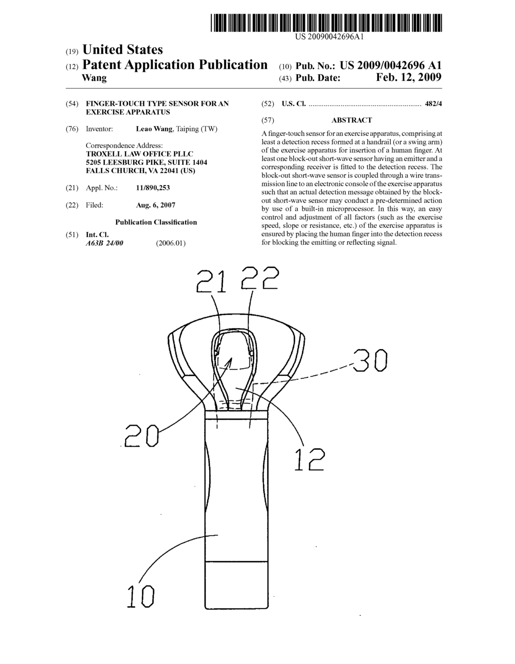 Finger-touch type sensor for an exercise apparatus - diagram, schematic, and image 01