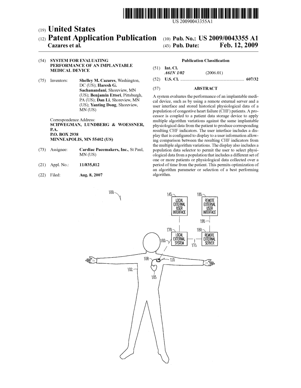 SYSTEM FOR EVALUATING PERFORMANCE OF AN IMPLANTABLE MEDICAL DEVICE - diagram, schematic, and image 01