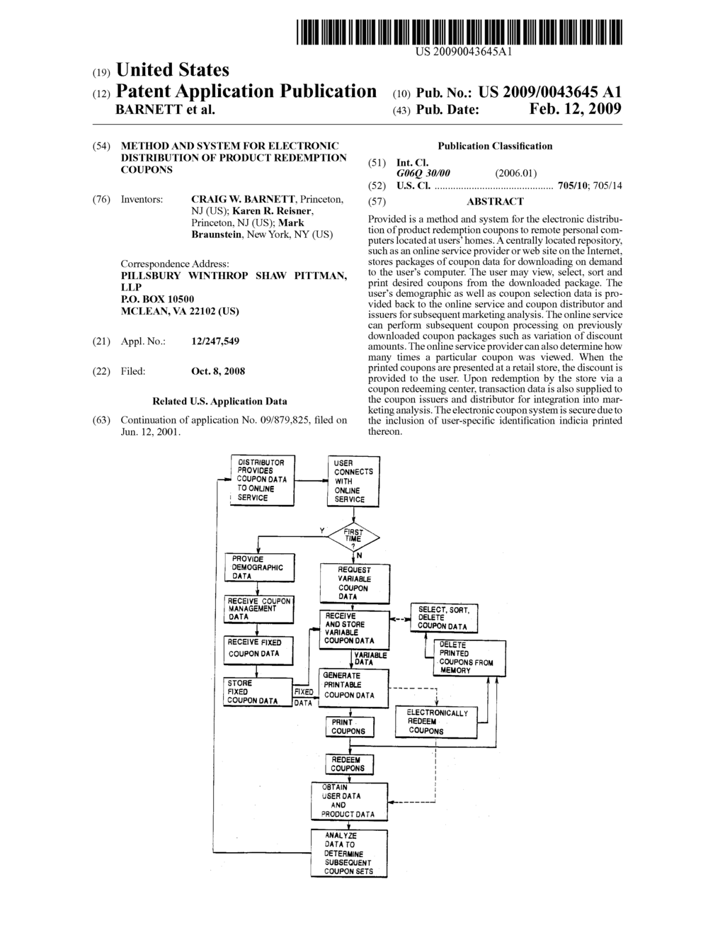 METHOD AND SYSTEM FOR ELECTRONIC DISTRIBUTION OF PRODUCT REDEMPTION COUPONS - diagram, schematic, and image 01