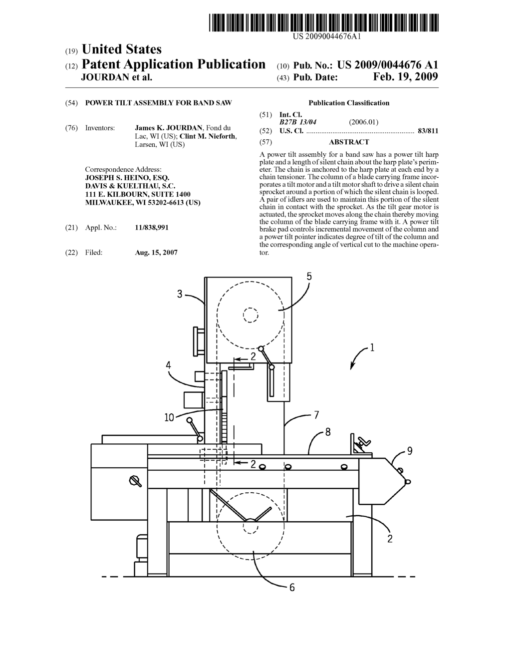 POWER TILT ASSEMBLY FOR BAND SAW - diagram, schematic, and image 01