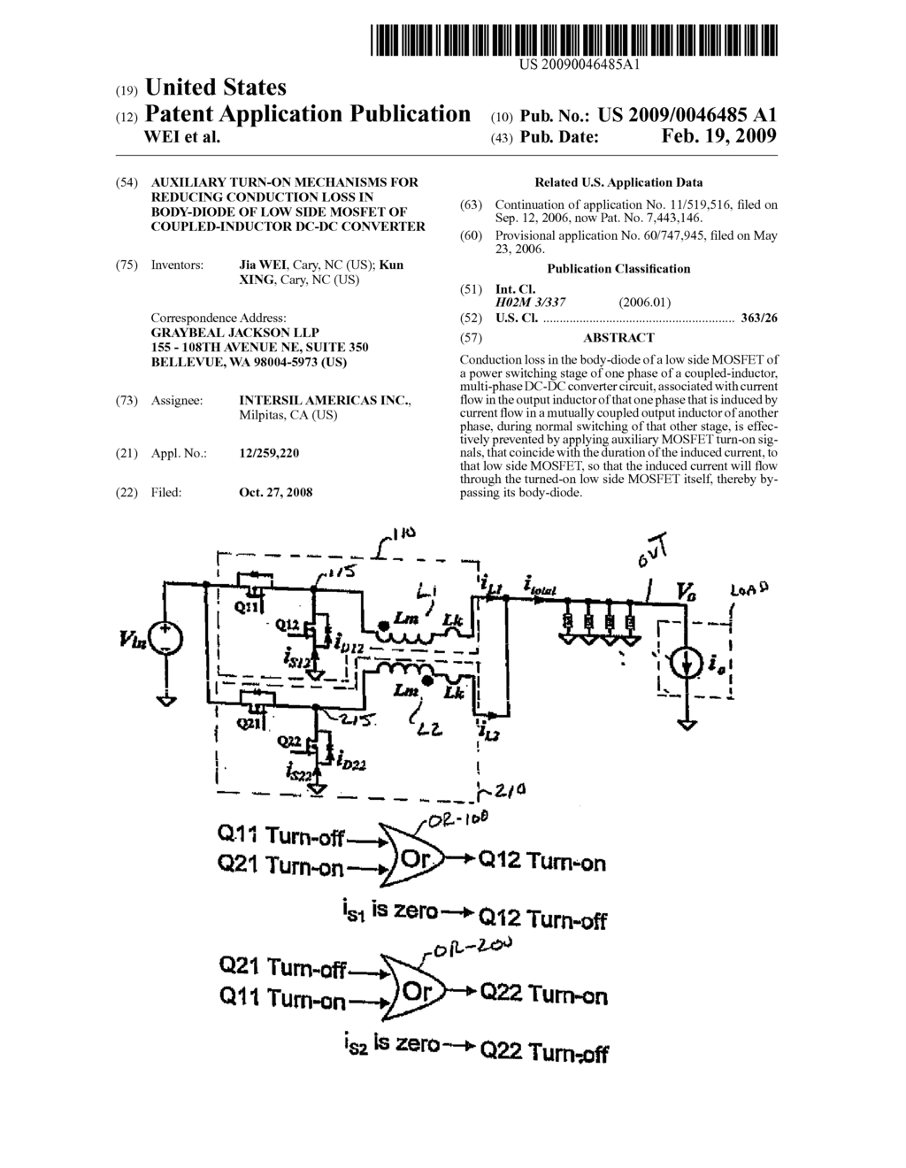 AUXILIARY TURN-ON MECHANISMS FOR REDUCING CONDUCTION LOSS IN BODY-DIODE OF LOW SIDE MOSFET OF COUPLED-INDUCTOR DC-DC CONVERTER - diagram, schematic, and image 01