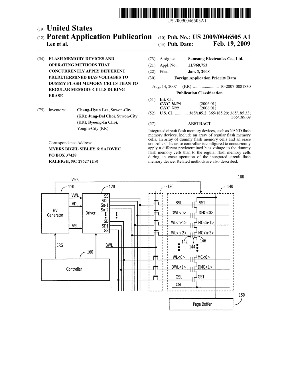 FLASH MEMORY DEVICES AND OPERATING METHODS THAT CONCURRENTLY APPLY DIFFERENT PREDETERMINED BIAS VOLTAGES TO DUMMY FLASH MEMORY CELLS THAN TO REGULAR MEMORY CELLS DURING ERASE - diagram, schematic, and image 01