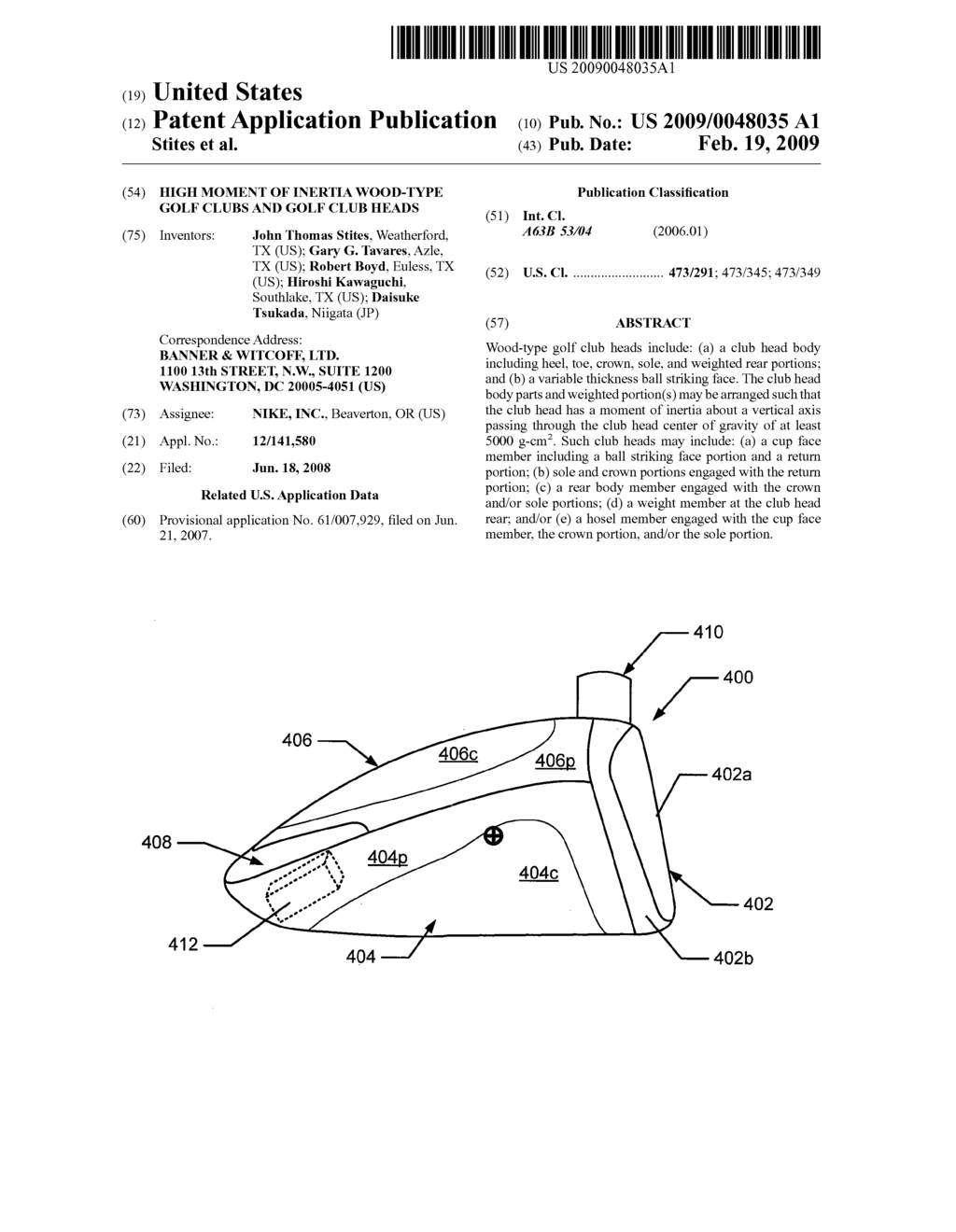 High Moment of Inertia Wood-Type Golf Clubs and Golf Club Heads - diagram, schematic, and image 01