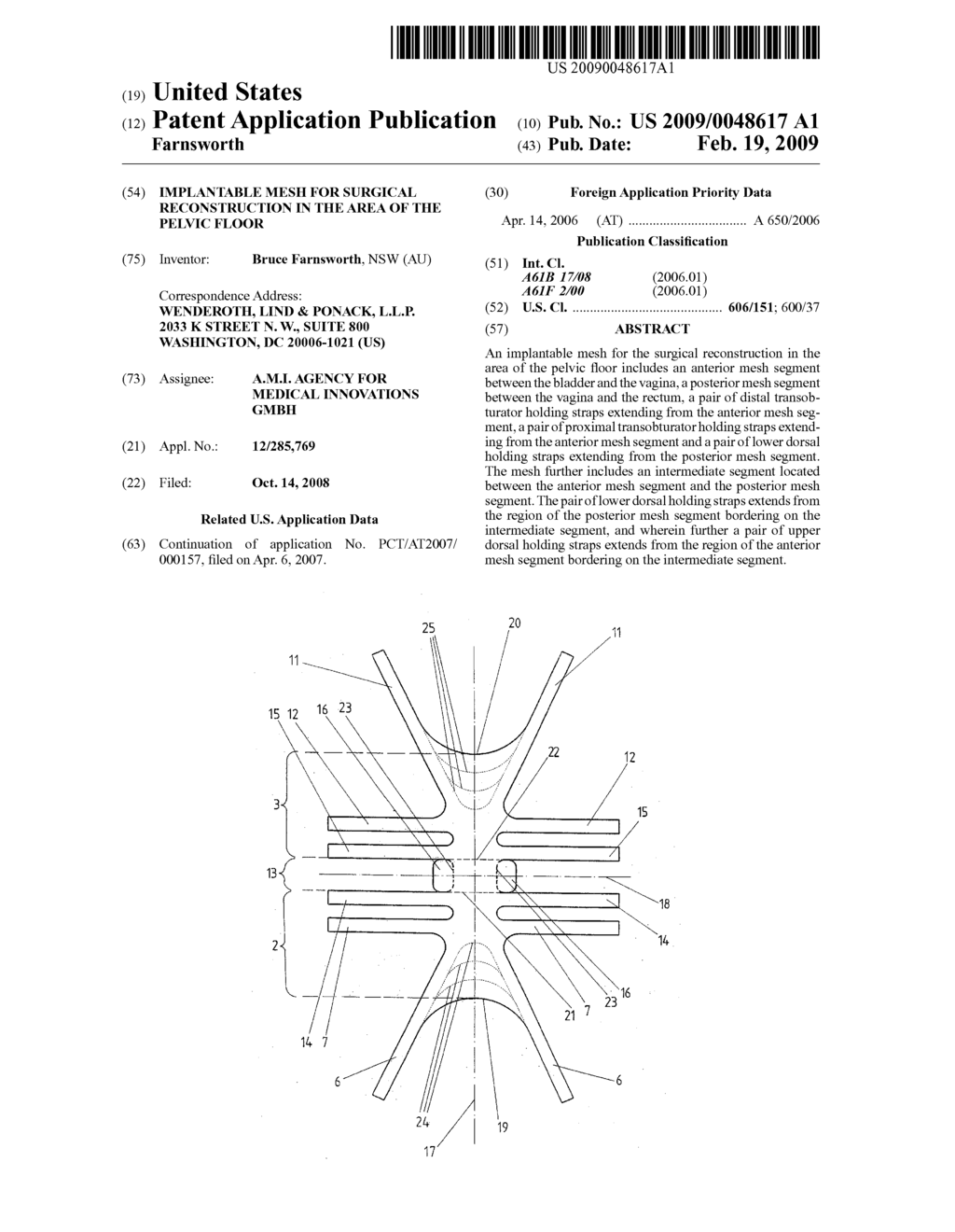 Implantable mesh for surgical reconstruction in the area of the pelvic floor - diagram, schematic, and image 01