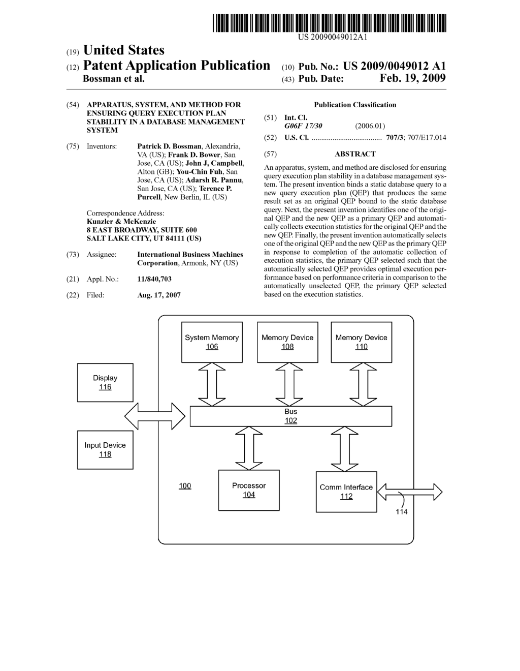 APPARATUS, SYSTEM, AND METHOD FOR ENSURING QUERY EXECUTION PLAN STABILITY IN A DATABASE MANAGEMENT SYSTEM - diagram, schematic, and image 01