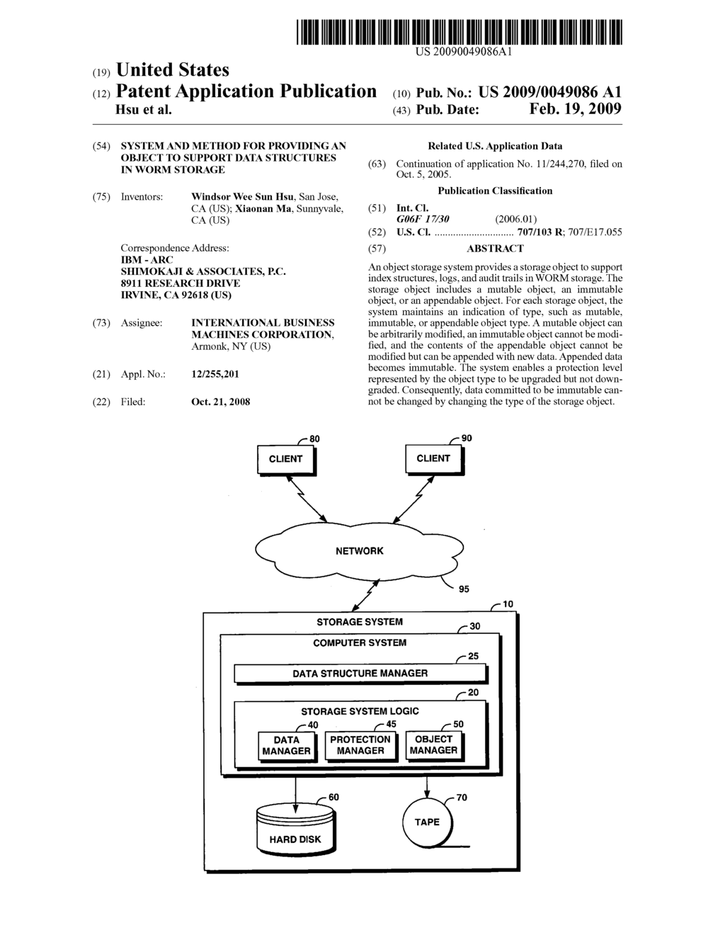 SYSTEM AND METHOD FOR PROVIDING AN OBJECT TO SUPPORT DATA STRUCTURES IN WORM STORAGE - diagram, schematic, and image 01