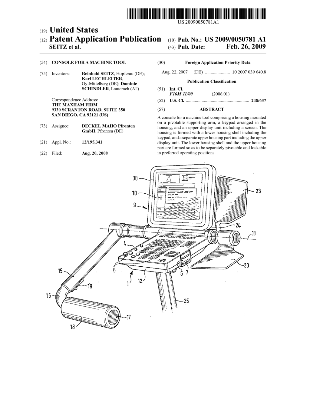 CONSOLE FOR A MACHINE TOOL - diagram, schematic, and image 01