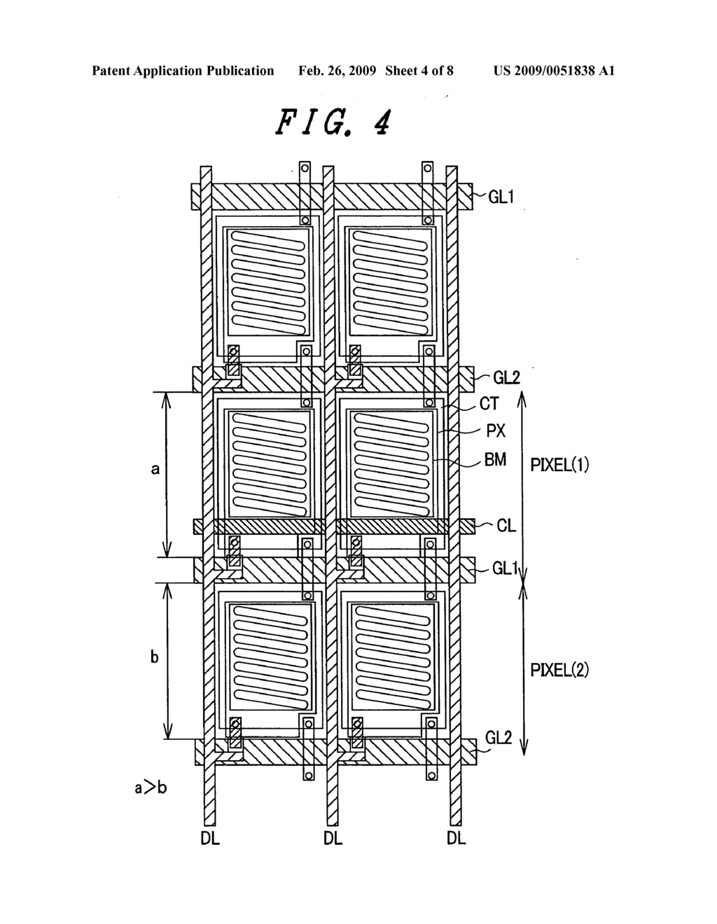 Active matrix type liquid crystal display device having a common line in every other pixel region - diagram, schematic, and image 05