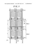 Active matrix type liquid crystal display device having a common line in every other pixel region diagram and image