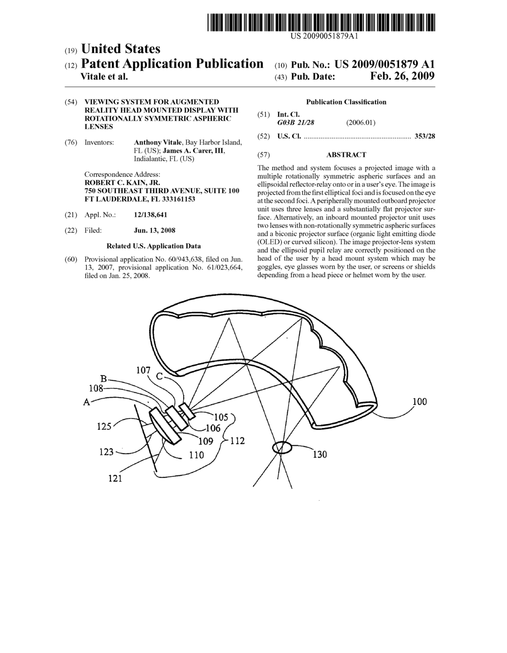 Viewing System for Augmented Reality Head Mounted Display with Rotationally Symmetric Aspheric Lenses - diagram, schematic, and image 01