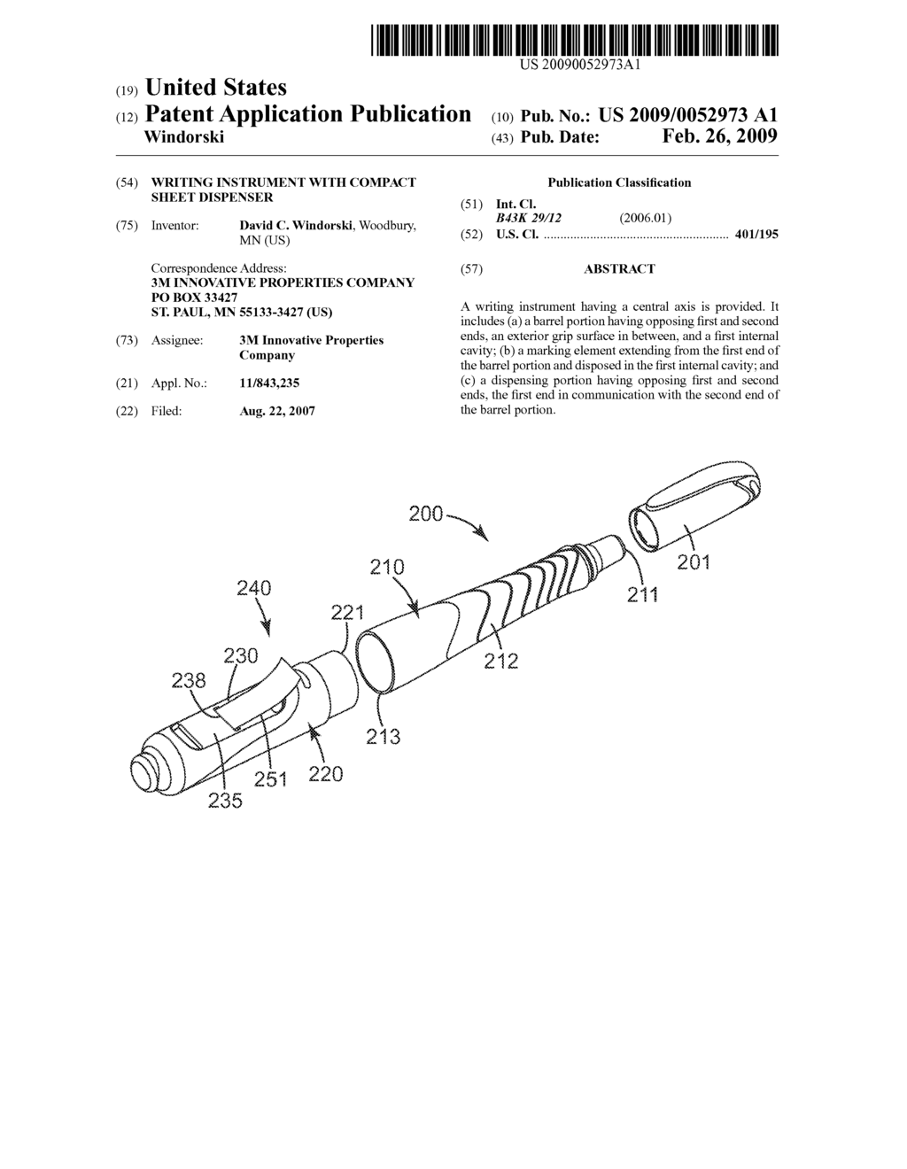 WRITING INSTRUMENT WITH COMPACT SHEET DISPENSER - diagram, schematic, and image 01