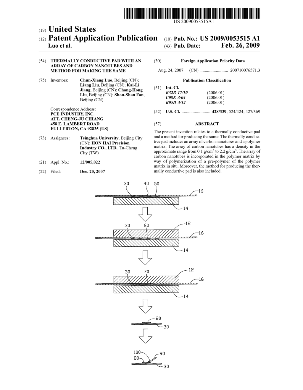 Thermally conductive pad with an array of carbon nanotubes and method for making the same - diagram, schematic, and image 01