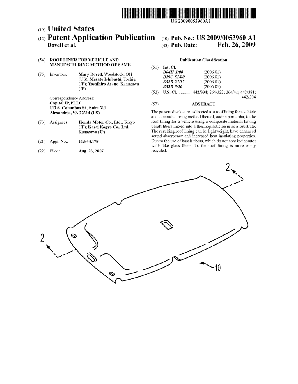 Roof Liner for Vehicle and Manufacturing Method of Same - diagram, schematic, and image 01