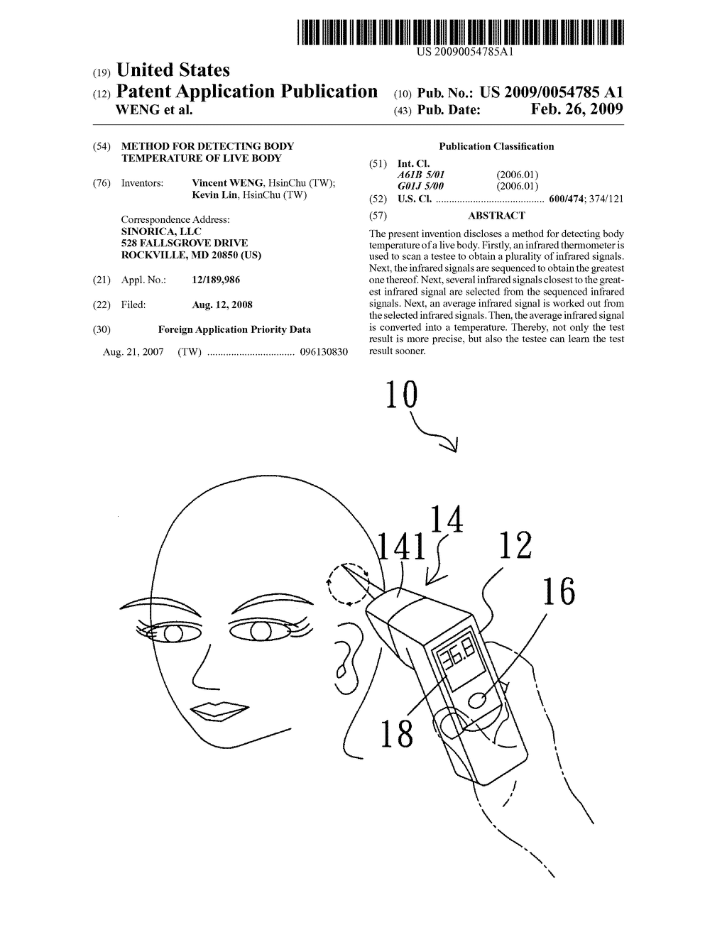 METHOD FOR DETECTING BODY TEMPERATURE OF LIVE BODY - diagram, schematic, and image 01
