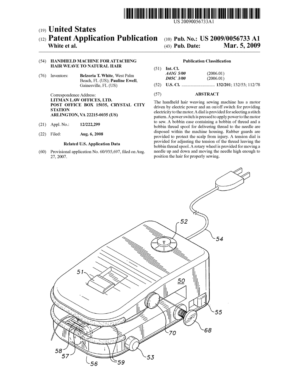 Handheld machine for attaching hair weave to natural hair - diagram, schematic, and image 01