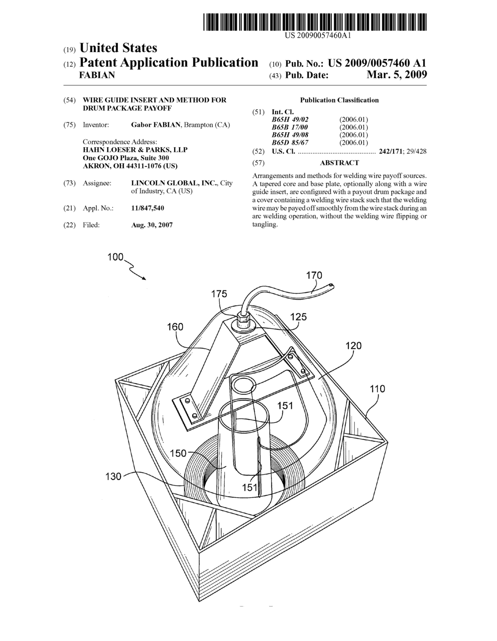 WIRE GUIDE INSERT AND METHOD FOR DRUM PACKAGE PAYOFF - diagram, schematic, and image 01