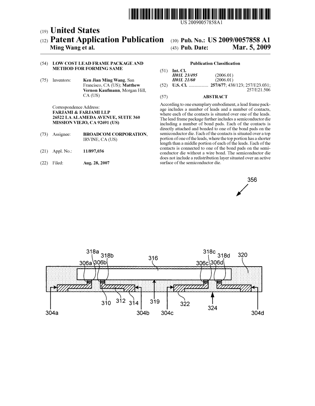 Low cost lead frame package and method for forming same - diagram, schematic, and image 01