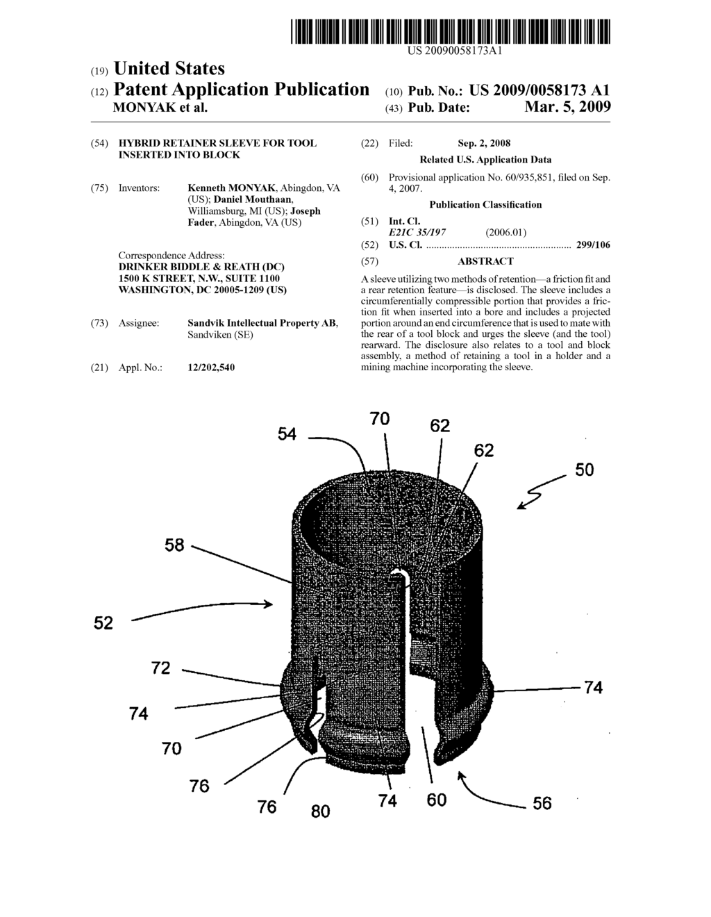 HYBRID RETAINER SLEEVE FOR TOOL INSERTED INTO BLOCK - diagram, schematic, and image 01