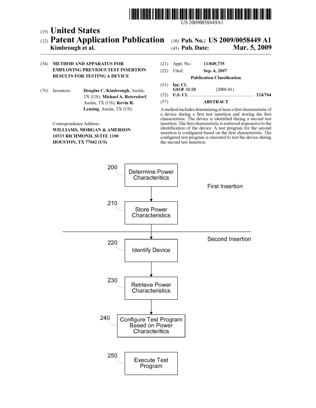 METHOD AND APPARATUS FOR EMPLOYING PREVIOUS TEST INSERTION RESULTS FOR TESTING A DEVICE - diagram, schematic, and image 01