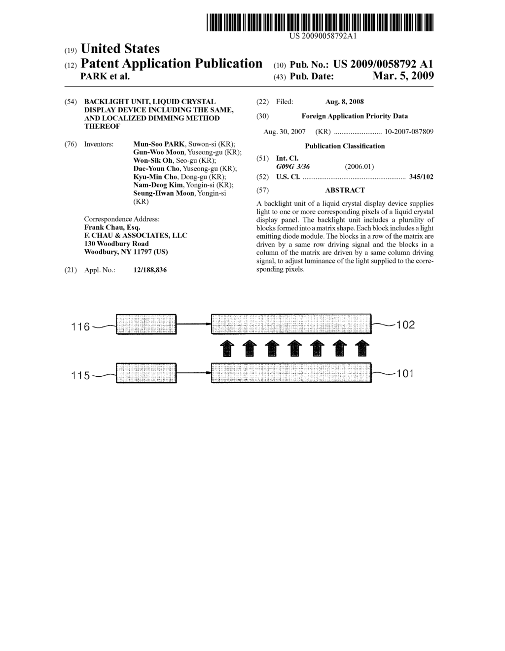 BACKLIGHT UNIT, LIQUID CRYSTAL DISPLAY DEVICE INCLUDING THE SAME, AND LOCALIZED DIMMING METHOD THEREOF - diagram, schematic, and image 01