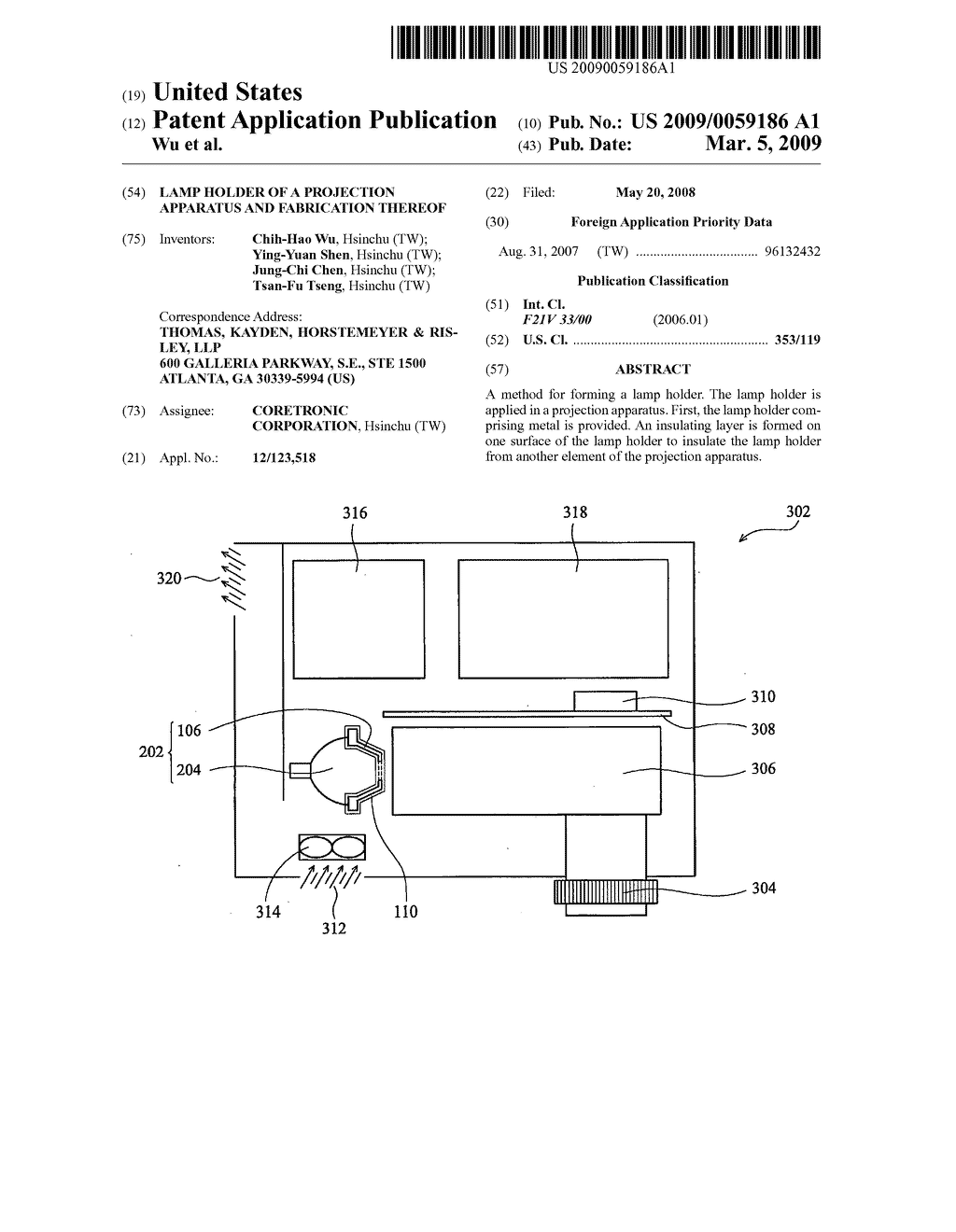 LAMP HOLDER OF A PROJECTION APPARATUS AND FABRICATION THEREOF - diagram, schematic, and image 01